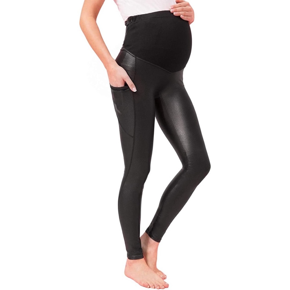 NWT Black Faux Leather Maternity Leggings S